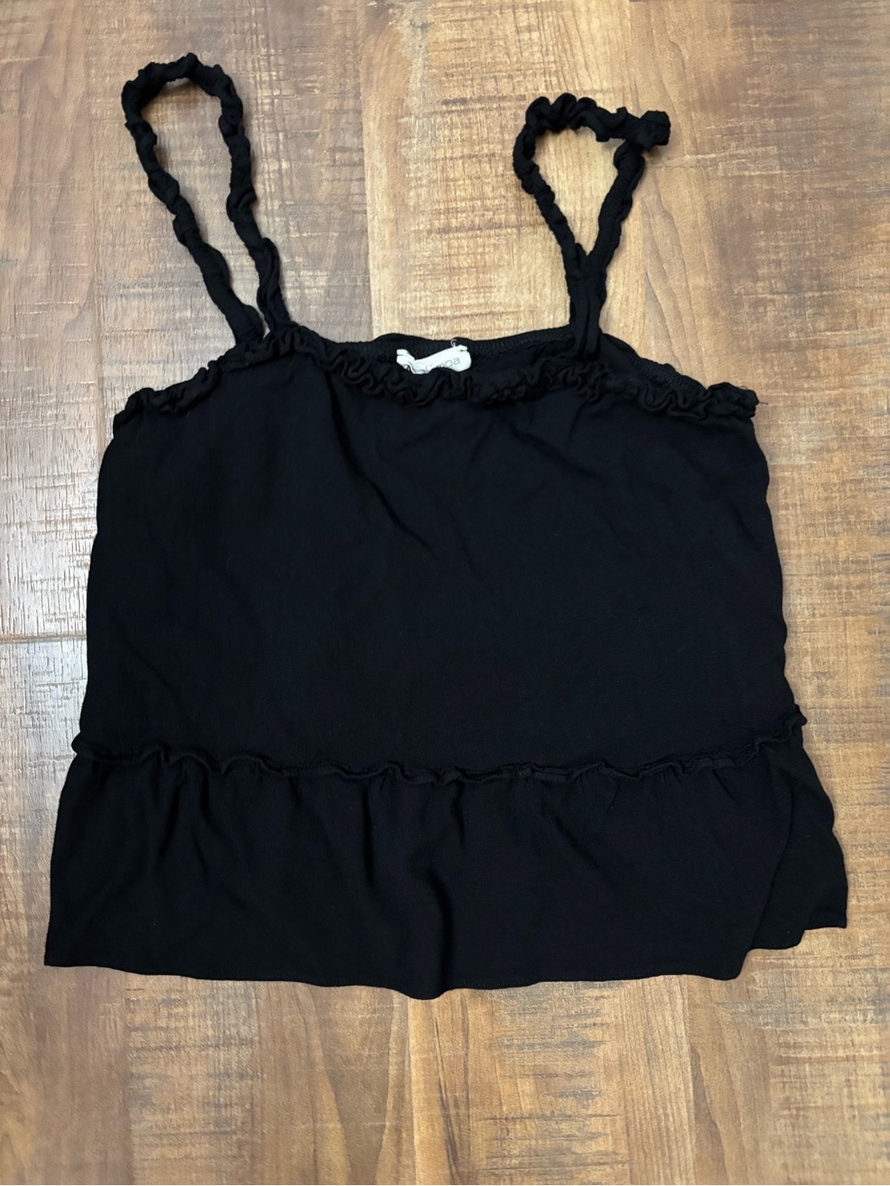 Moa Moa Black Ruffle baby doll cropped Tank Top - Women's size Medium